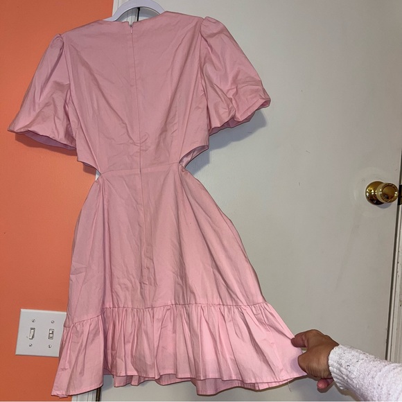 WAYF Short Puffy Sleeves Side Cut Outs Full Skirt Dress - Picture 11 of 16